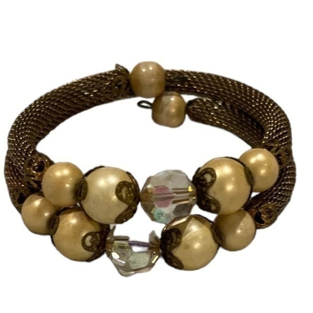 Vintage Wrap Bracelet Gold Mesh Crystals 1950s Jackie O Rare Beaded